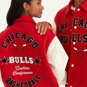 NBA Chicago Bulls Red and White Varsity Jacket